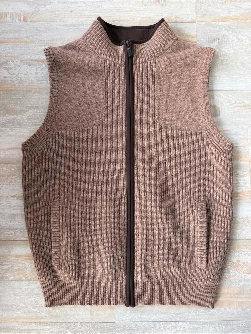 L.L. Bean Men's Zip-Front Lambs Wool Brown Vest M